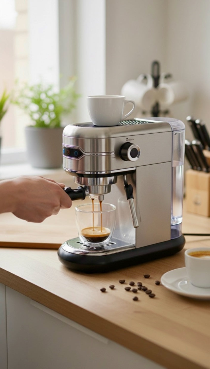 Semi-Automatic Espresso Machine with Steam Wand & Warming Plate – Stainless Steel