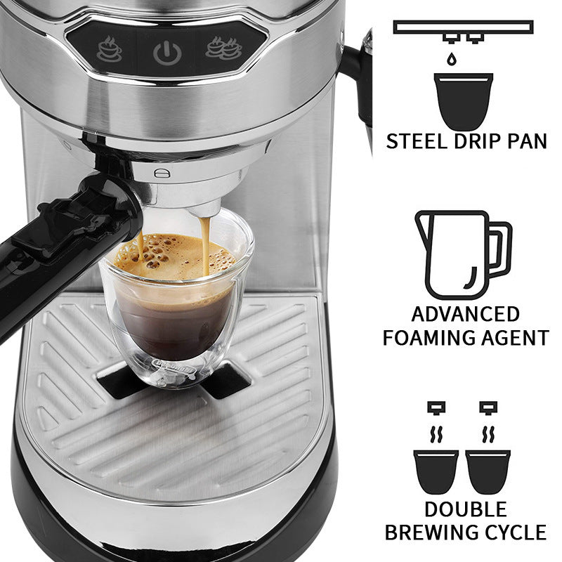 Semi-Automatic Espresso Machine with Steam Wand & Warming Plate – Stainless Steel