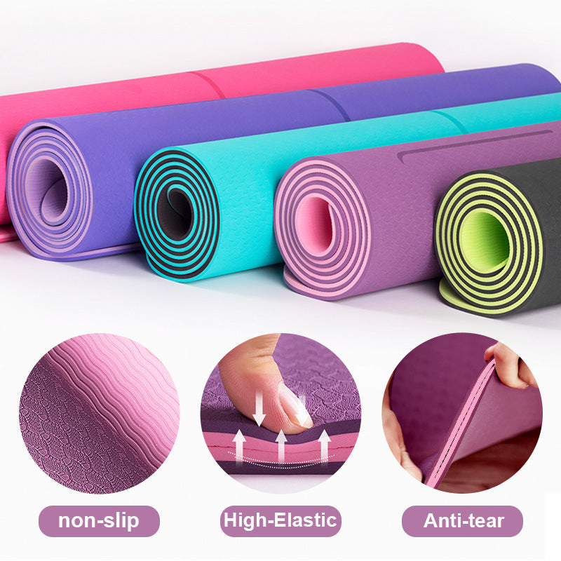 FlexiBalance TPE Yoga Mat – Non-Slip Double-Layer with Position Line & Carry Bag