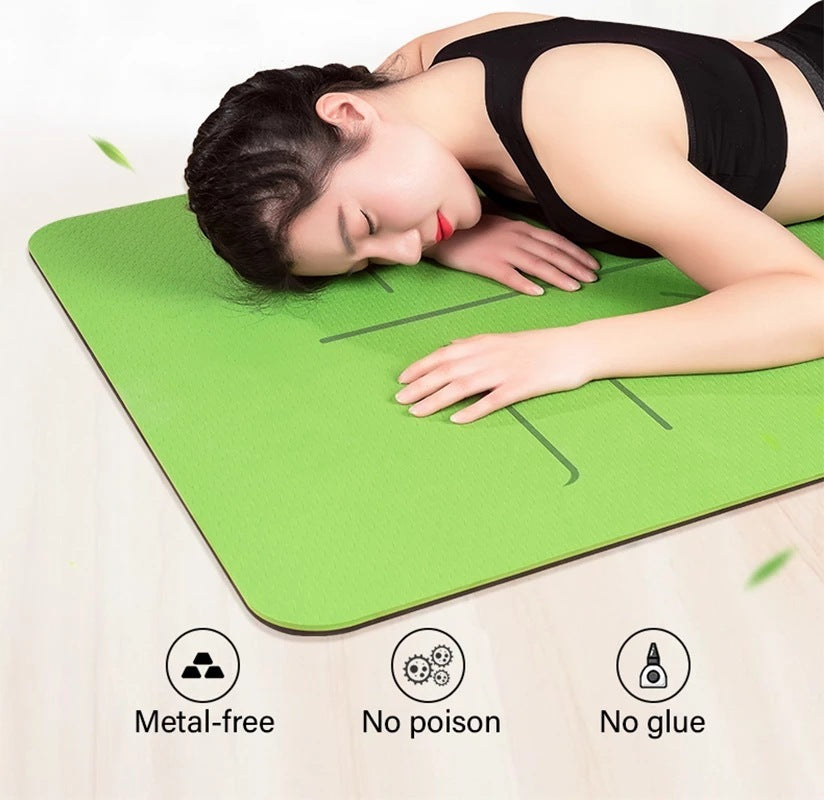 FlexiBalance TPE Yoga Mat – Non-Slip Double-Layer with Position Line & Carry Bag