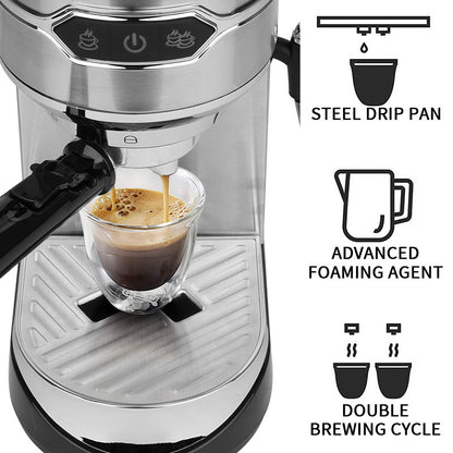 Semi-Automatic Espresso Machine with Steam Wand & Warming Plate – Stainless Steel